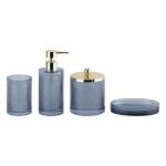 Blue Glass Modern Bathroom Accessories Set 4pcs Golden Pump Head Dispenser With