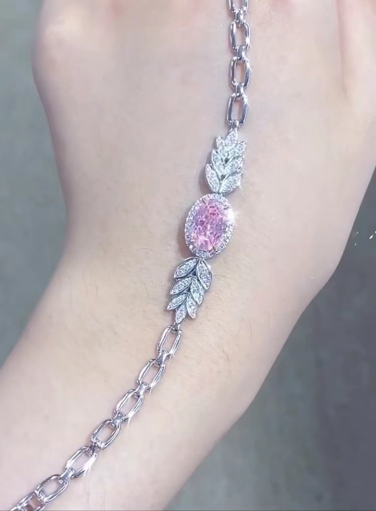 Oval Cut Synthetic Diamond Tennis Bracelet 2.72ct Pink Diamond Bracelet Oval Shape