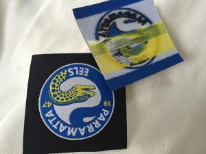 Quality Heat Cut Woven Iron On Garment Labels With Glue Back , Custom Name Labels For Clothing wholesale
