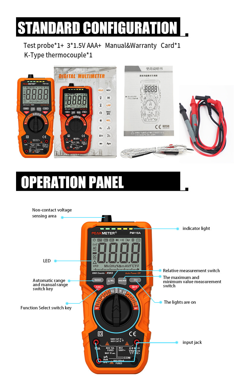 Manual And Auto Range Digital Meter Voltmeter AC DC Digital Multimeter MAX And MIN Measurement NCV Function