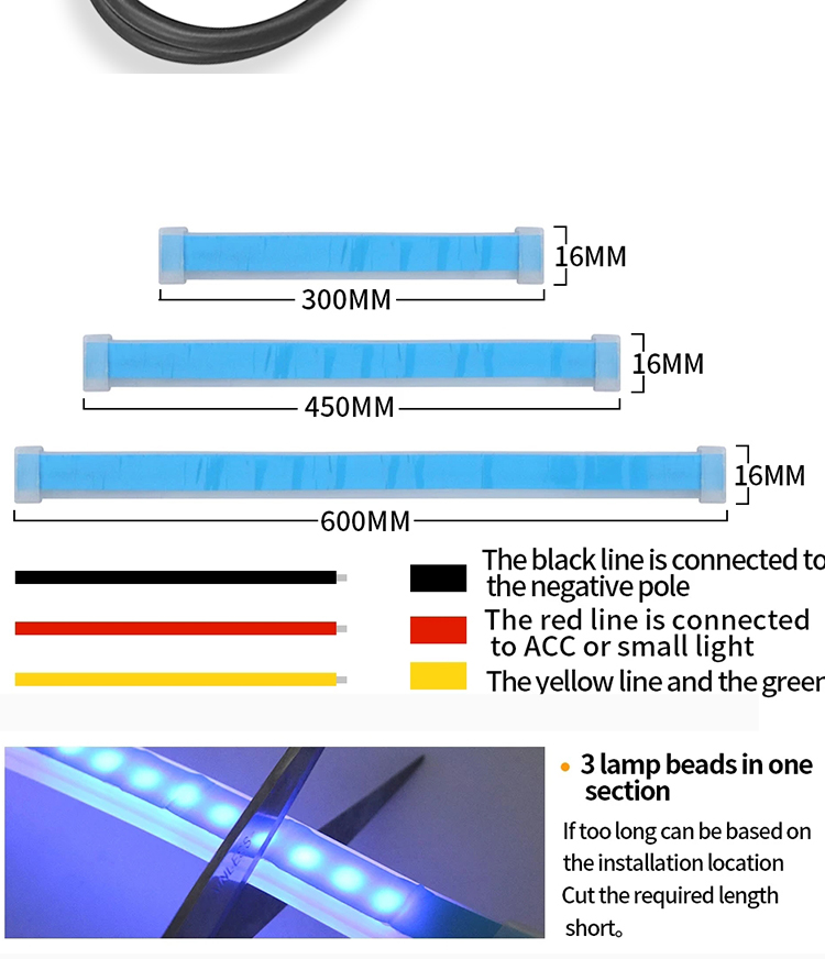 Emergency Car Headlight LED Tube Strip Double Color 300mm 450mm 600mm