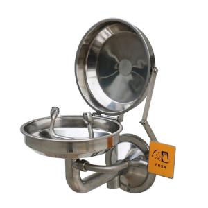 Quality Wall-mounted type stainless steel cover eye washer, eye wash station, auto open eye wash station with round bracket wholesale
