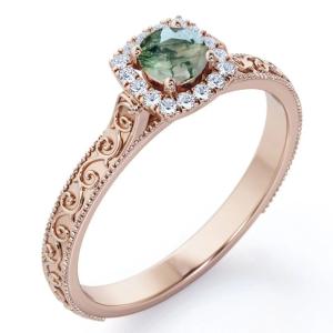 Quality Vintage S925 Blue Green Moss Agate Ring 14K Rose Gold Plated White CZ Jewelry wholesale