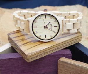 Quality Bamboo Ebony Wooden Wrist Watch With Wood Diamond Dial White wholesale