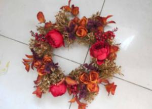 Quality 55cm Red Moutan Peony Yellow Maple Faux Flower Wreath wholesale