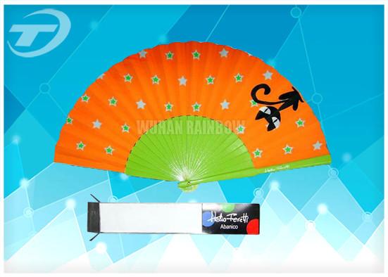 Painted Wooden Hand Fans 23cm With Varnished Wooden Ribs And Fabric