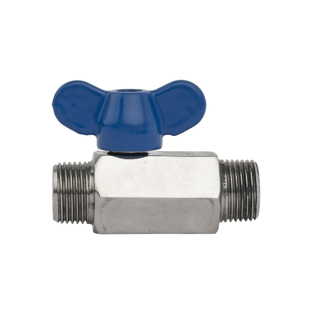 Butterfly Handle Double Male Thread Mini Ball Valve CF8