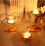 Gold metal wire heart shape decorative metal candle holder with glass tealight