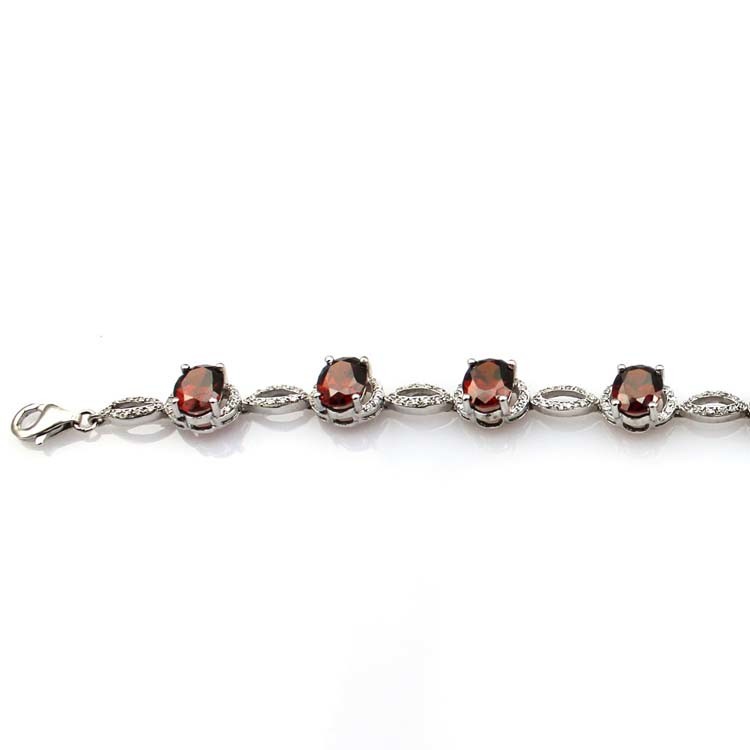 Women Jewelry 925 Silver Created 7x9mm Oval Garnet Cubic Zircon Tennis Bracelet(B05RED)