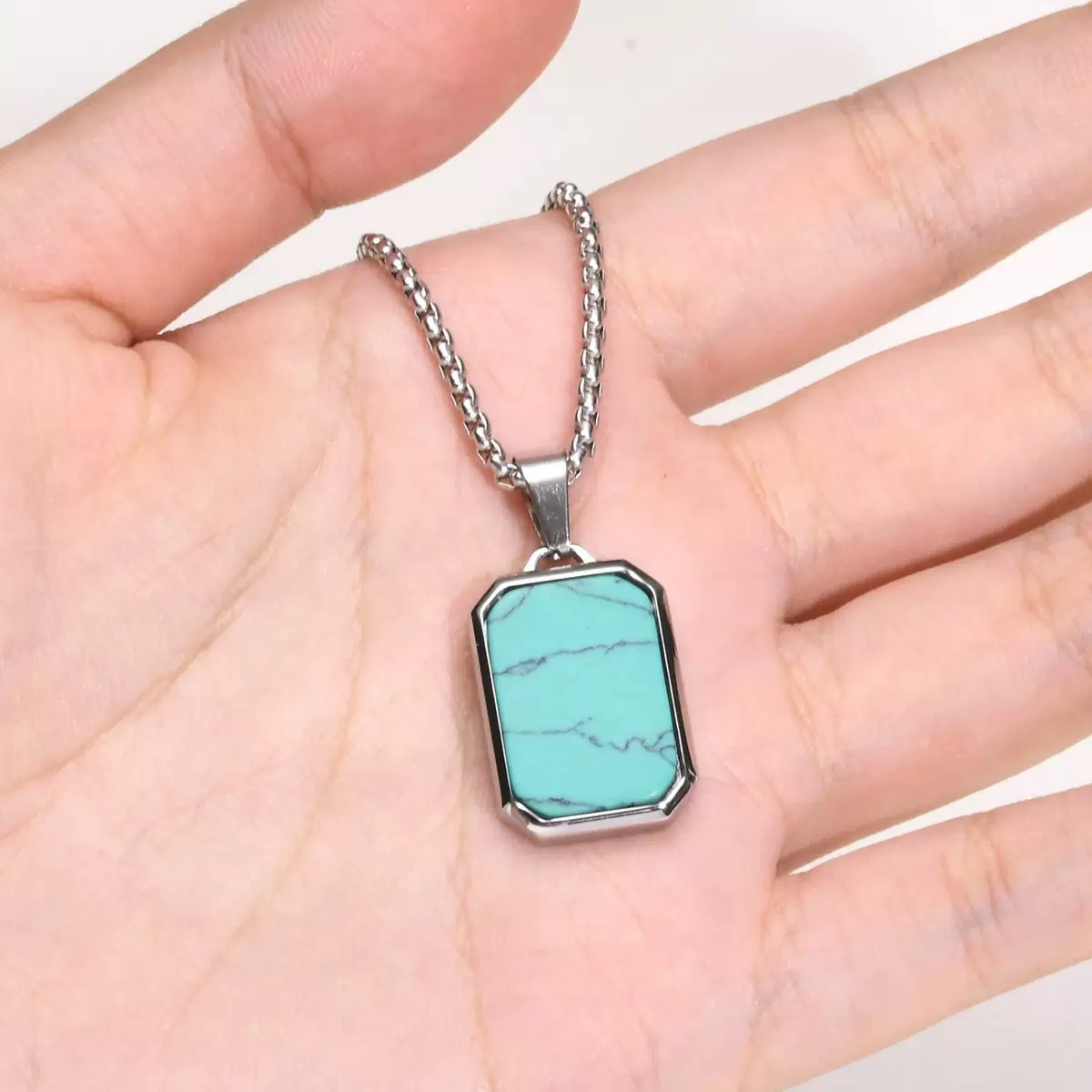 Silver Turquoise and Zircon Pendant Jewelry with Stainless Steel Material