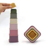FDA Silicone Square Stacking Toy Teethers Squeeze 7 Pcs Pantone Color