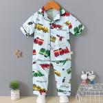Short Sleeved Cardigan Pajama Set Full Flower Button Up Pyjamas For 120cm Height