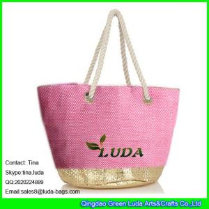 Quality LUDA golden metallic beach straw tote bag fashion lady straw beach hand bag wholesale