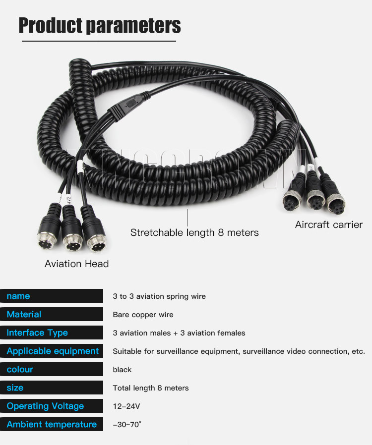 FCC PU 4 Pin Reversing Camera Extension Cable ODM Car Camera Accessories