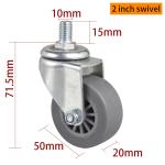 30kg Threaded TPE Mini Caster Wheels 50mm 2 Swivel Casters