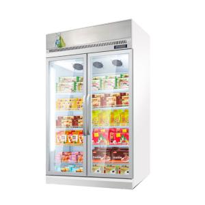 Quality Commercial Refrigerator Double Glass Door Display Freezer With AD Board wholesale