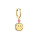Women Rhinestone Hoop Earrings Jewelry Classic Smiley Face Gold Pendant
