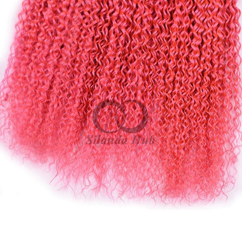 Pink Kinky Curly Remy Human Hair Bundles Sew In Weave Bundles Brazilian Bundle Deals