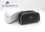 Round Corner Design Fabric Makeup Bag Black Zipper With Gold Leather Head