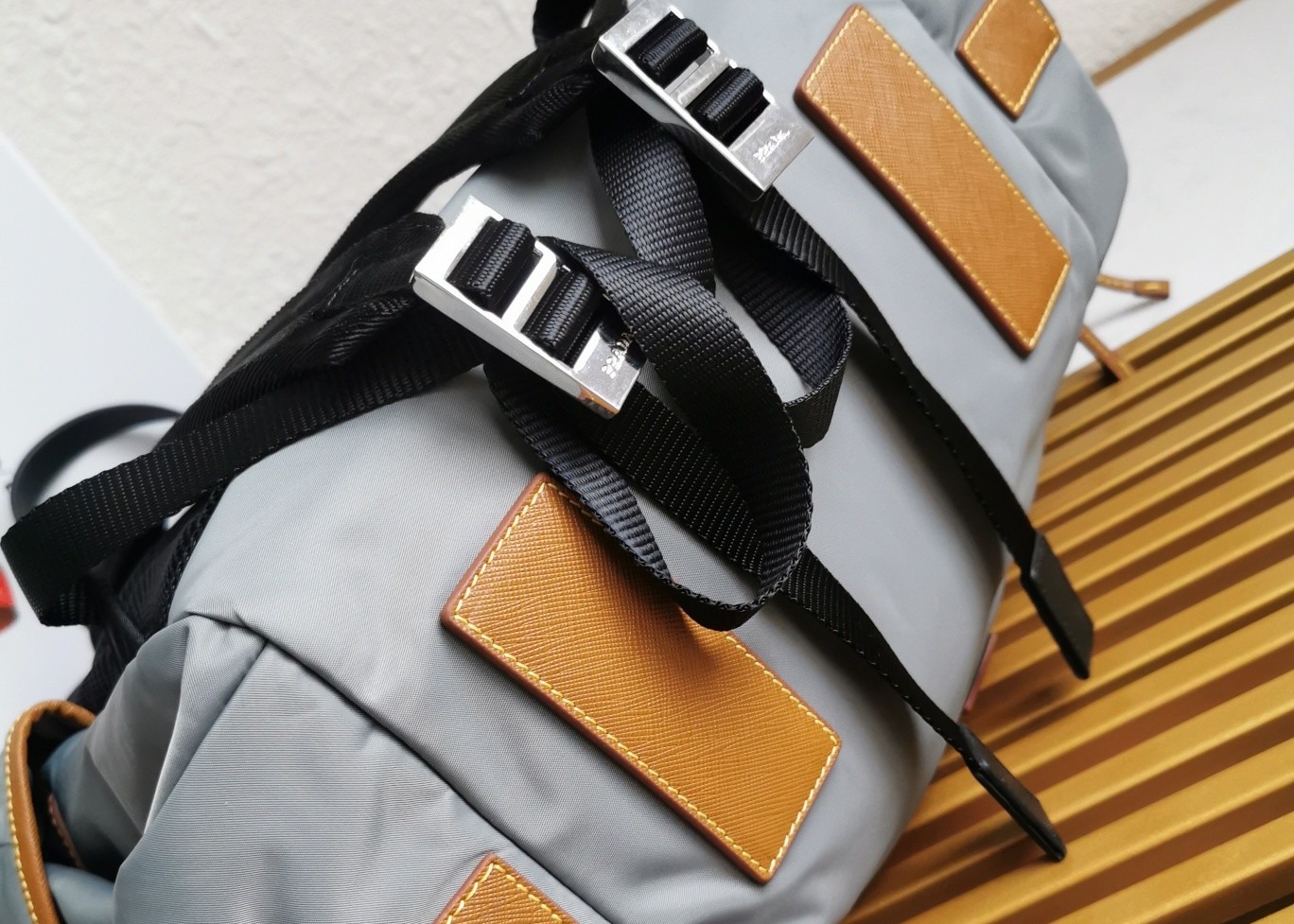 Saffiano Leather Apricot Luxury Brand Backpack With Multiple Pockets