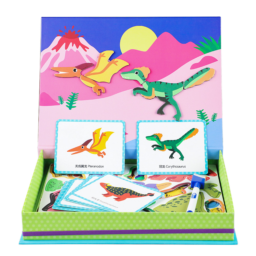 Kids Magnetic Jigsaw Puzzle Dinosaur Book Play Box Toys For Kindergarten