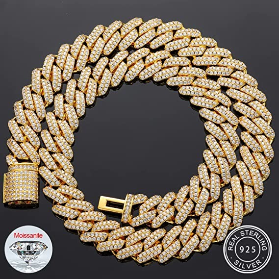 NGTC Moissanite Cuban Chain 925 Sterling Silver Miami Cuban Chain 13mm Width