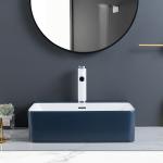 Easy Install Counter Top Bathroom Sink Polished Surface Blue Rectangular Hand