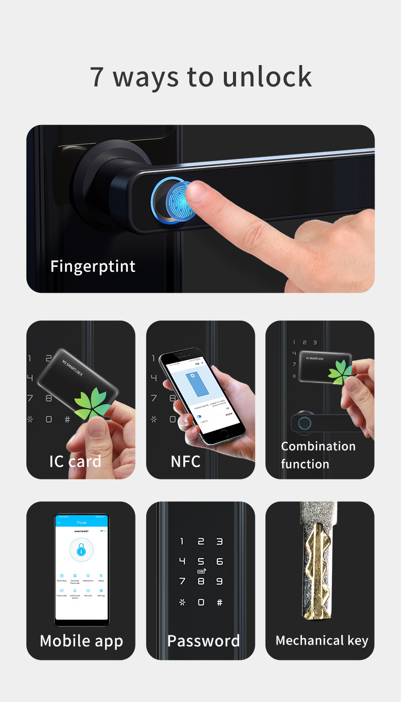 Biometric Smart Wifi Door Lock With Handle Keyless Entry Door Lock With Fingerprint