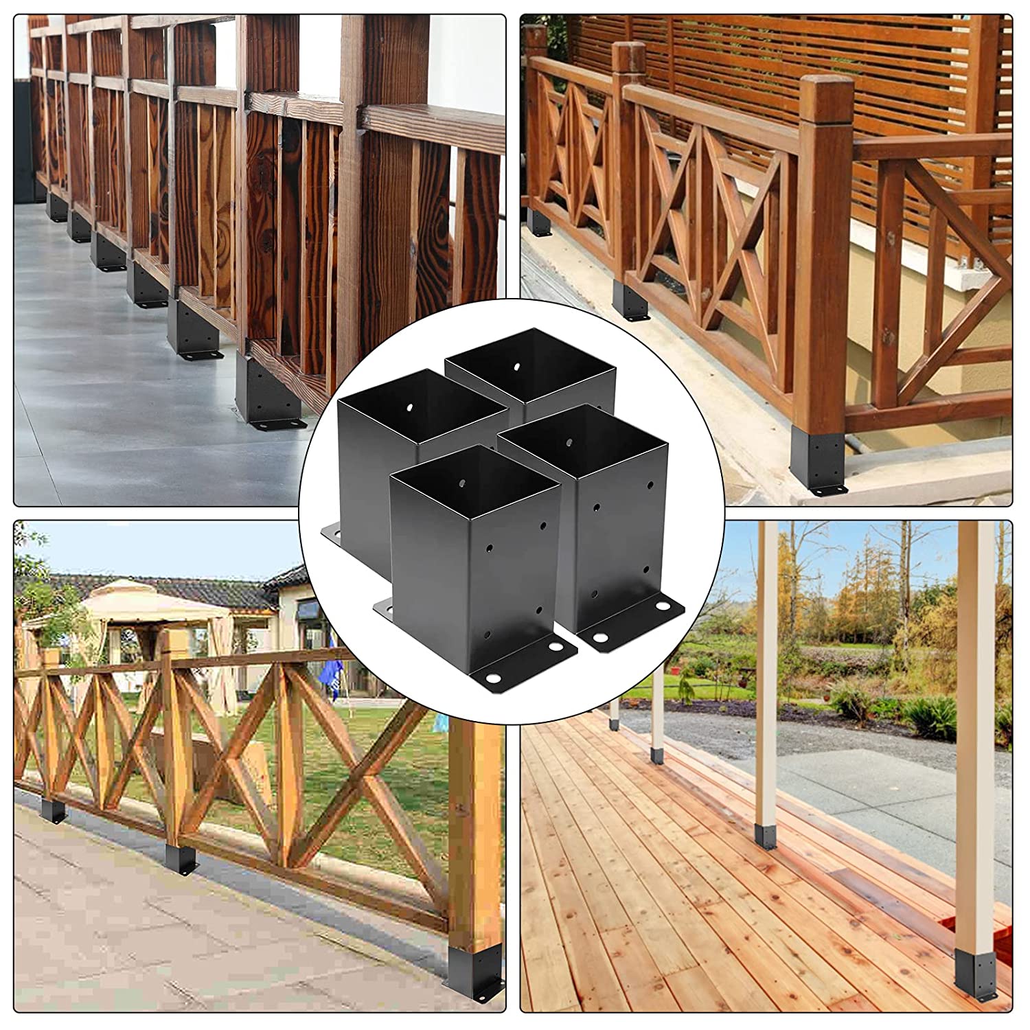 Wood Fence Post Anchor Base Deck Porch Railing Support Trim Coated Steel Post Bracket