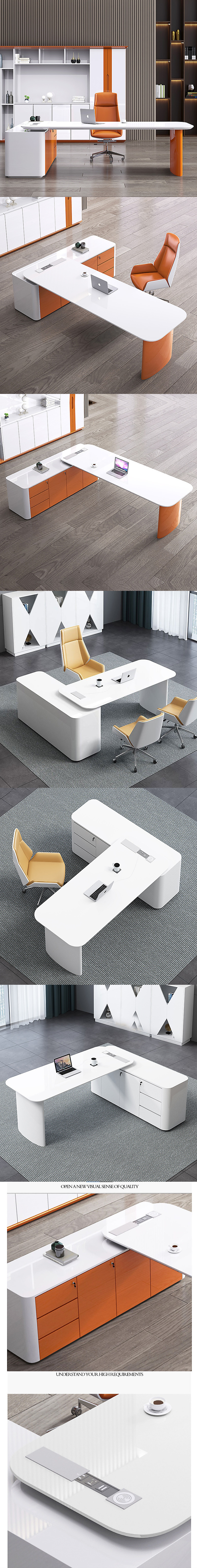Design MDF Baking Varnish Material L-shaped Executive Desk for CEO Office and Chair