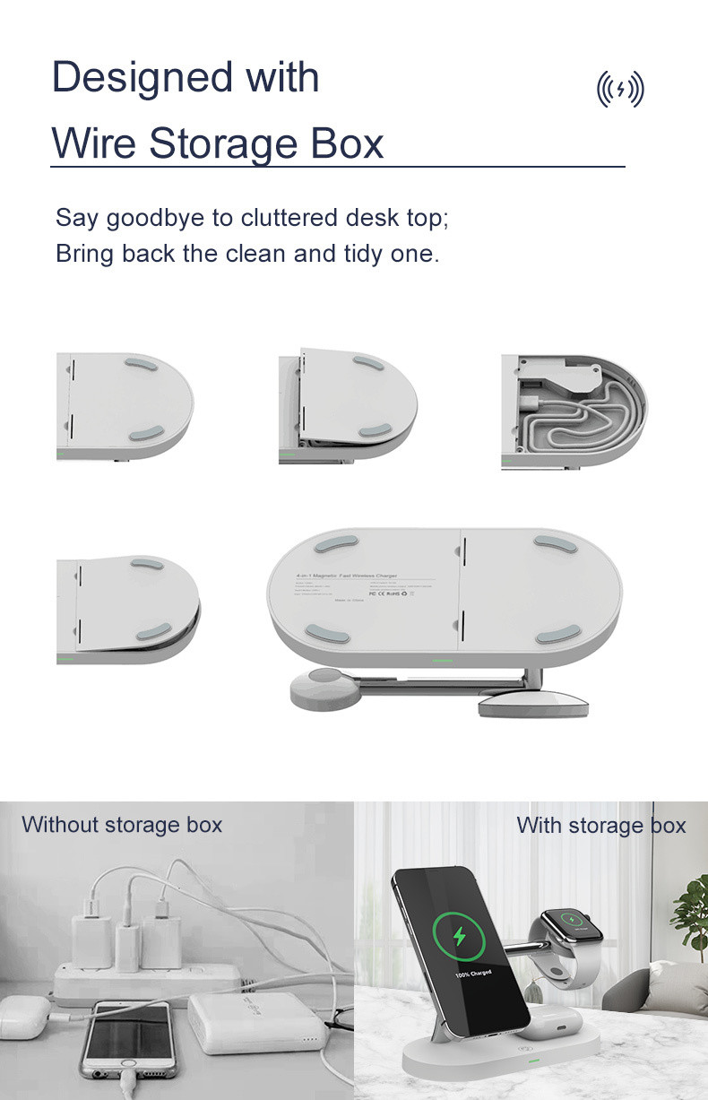 Multi-functional Magnetic Wireless Charging Station With Night Light For Qi Phones & Earbuds