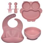 6 Pcs Silicone Baby Feeding Plates With Cup Bib Bowl Fork Spoon Nontoxic Food