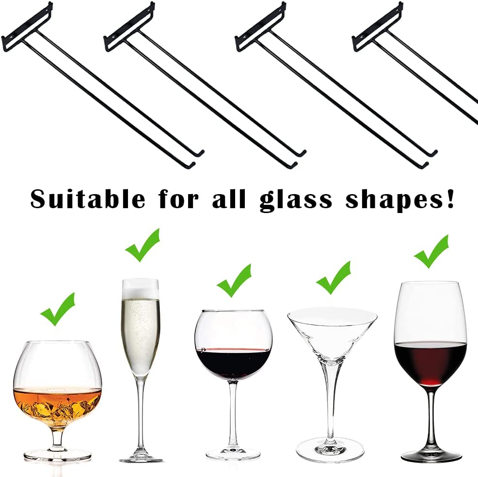 12 Inch Wine Glass Rack 2 Pack Iron Hanging Holder Cup Storage Hanger Wall Mounted for Kitchen Cabinet Bar