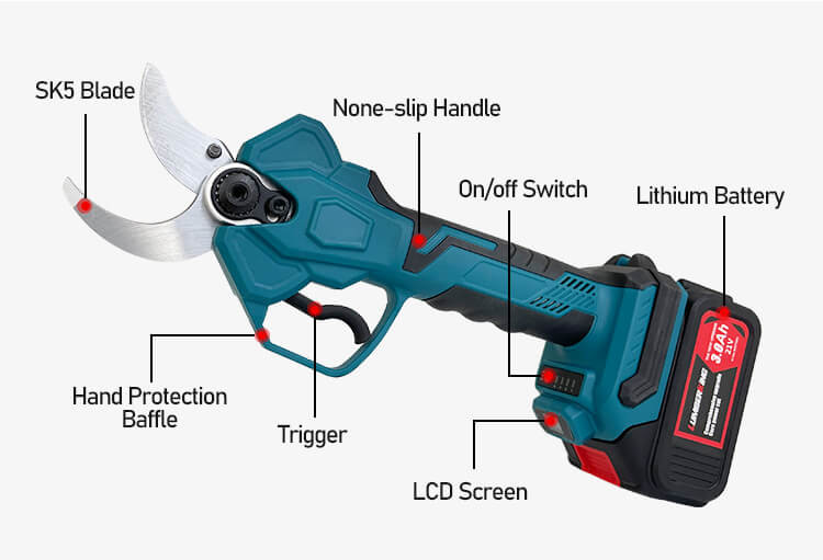 Garden 20v Li-Ion Lithium Battery Powered 30mm Rechargeable Electric Pruning Shears Scissors Cordless Pruner 40mm