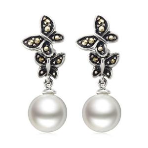 Quality 925 Silver White Simulated Shell Pearl Dangle Earrings Vintage Old Jewellry (E12144) wholesale