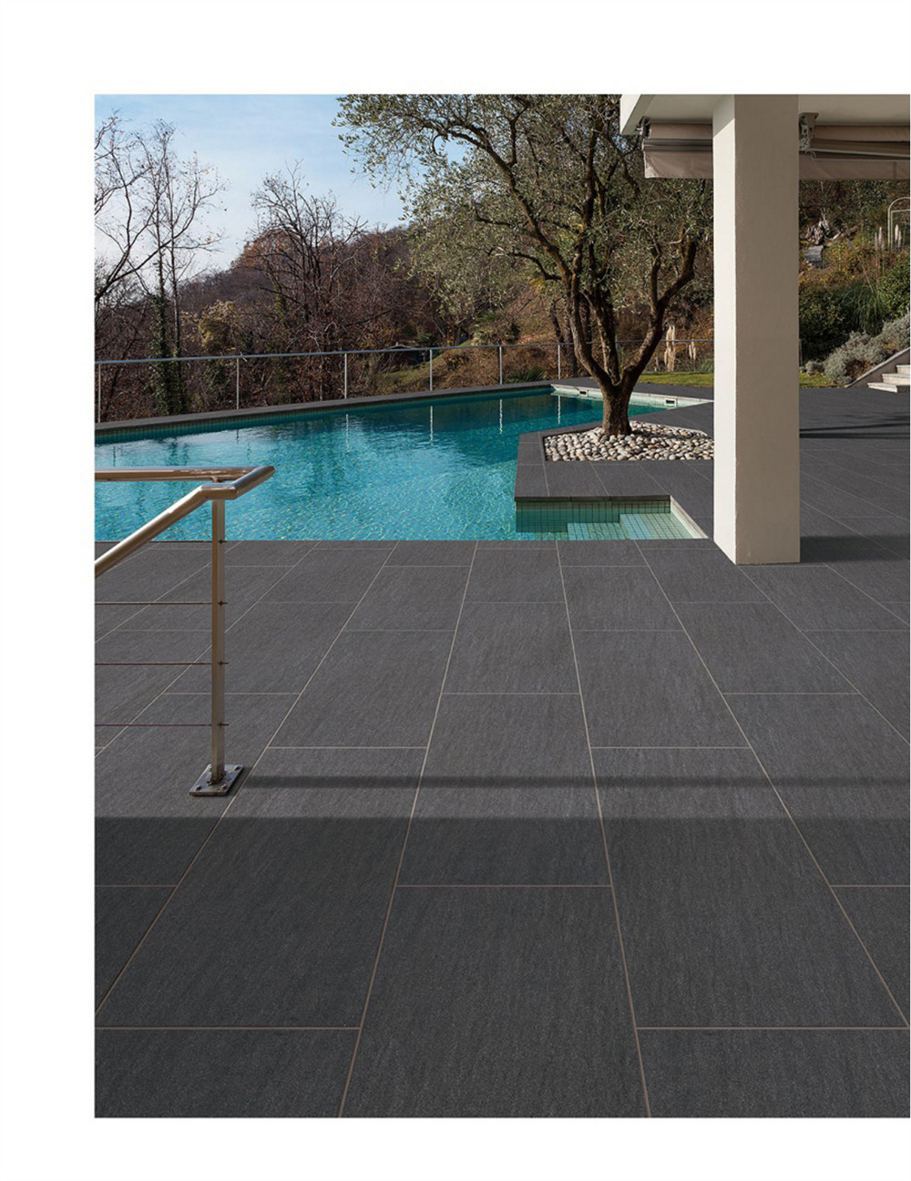 Durable Black 1200x600x15mm Flamed Surface Outdoor Floor Paving Tile For Courtyard
