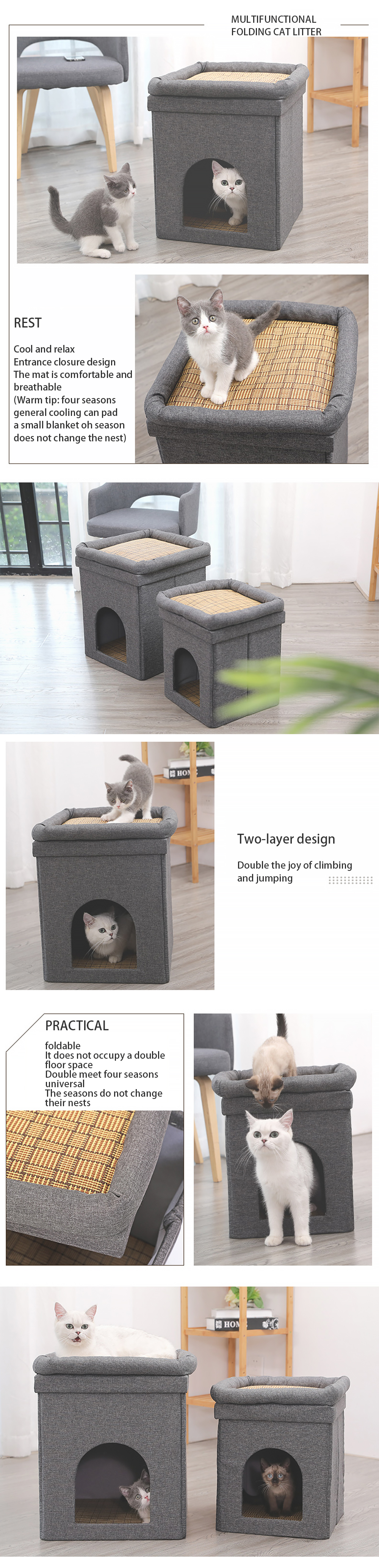 Cat Climbing Frame Folded Double Cool Cat Litter Cathole Platform Luxurious and Comfortable