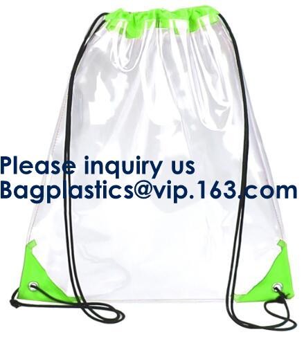 OEM Design Promotion PVC Drawstring GYM Bag,Clear PVC Drawstring Bag With Gold String Promotional Reflective Plastic PVC