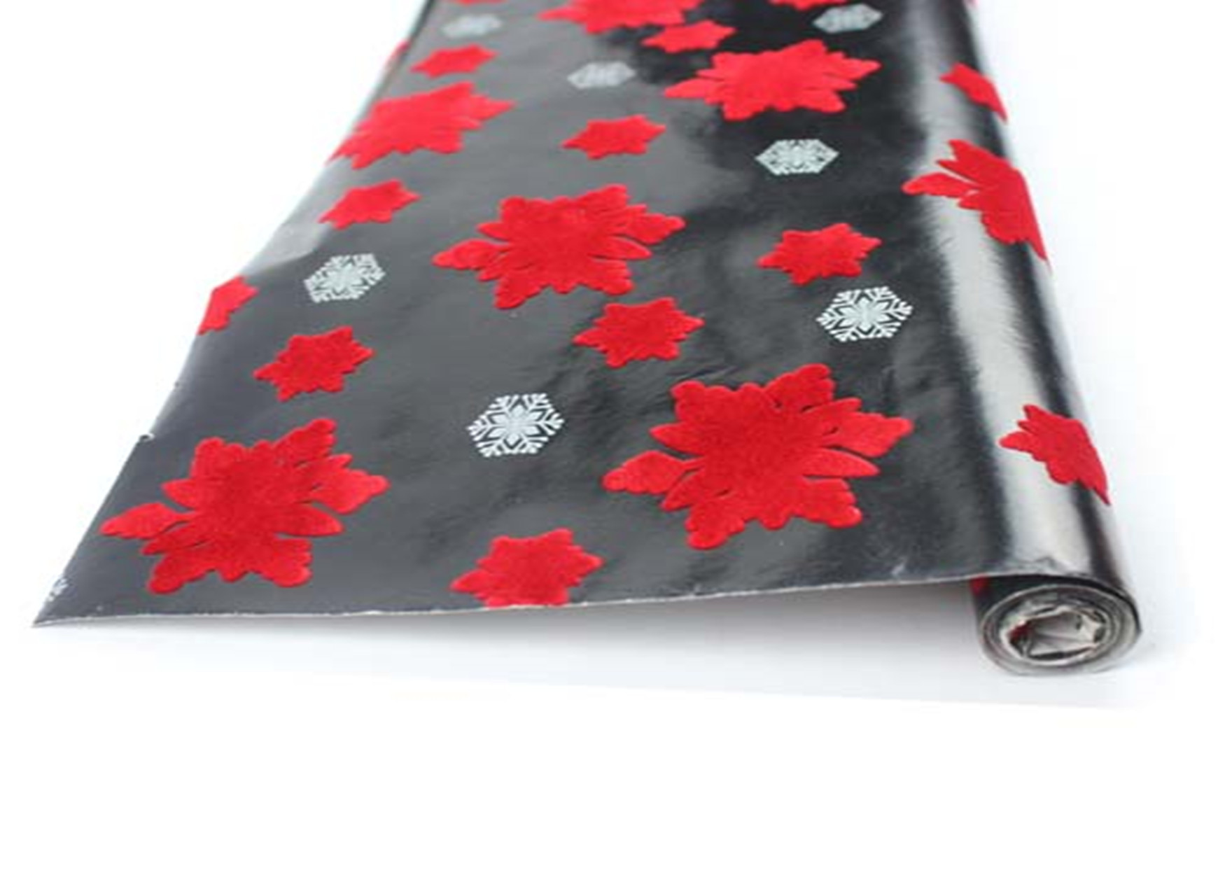 Factory Directly Wholesale Flocking Snowflake Flower Design Flocked Gift Wrapping Paper Roll