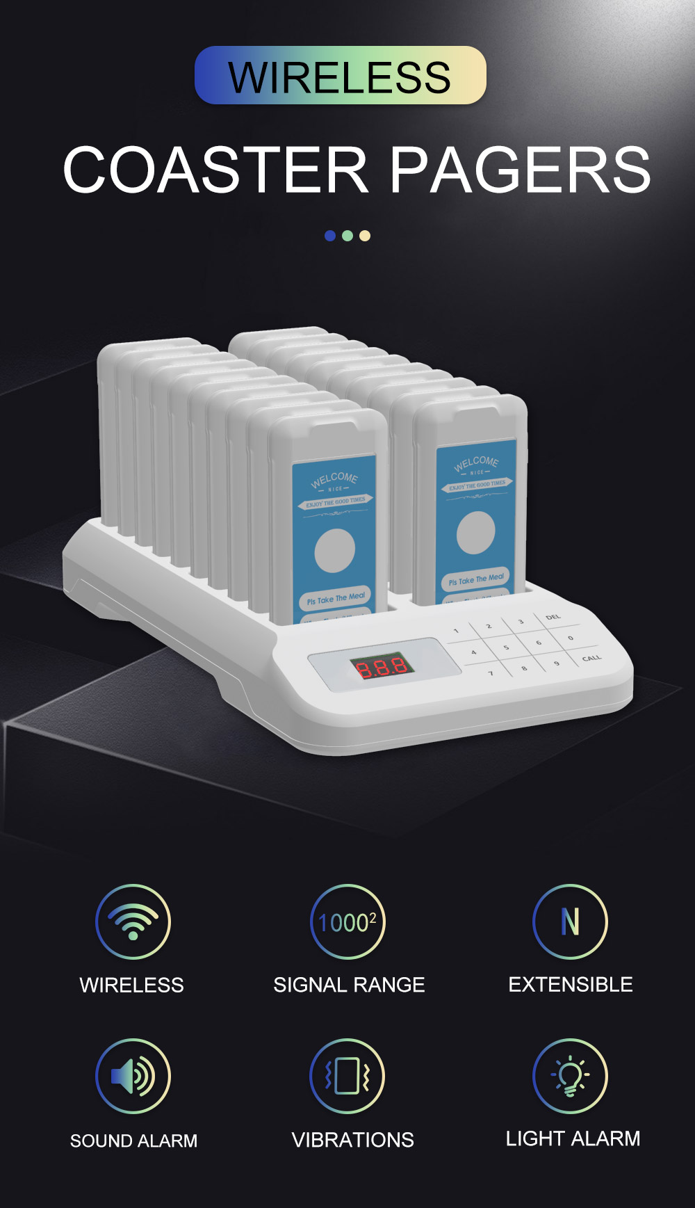 One set of 20 pcs Wireless Pager System Queue Buzzer Pocsag Must-Have for Dessert Bars