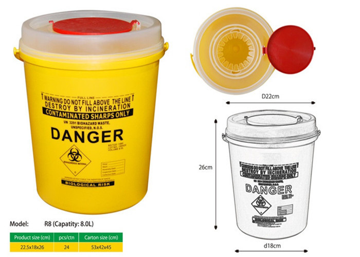 8 Litre Sharps disposal container, Sliding Lid, Red,Sharps Container | WinnerCare