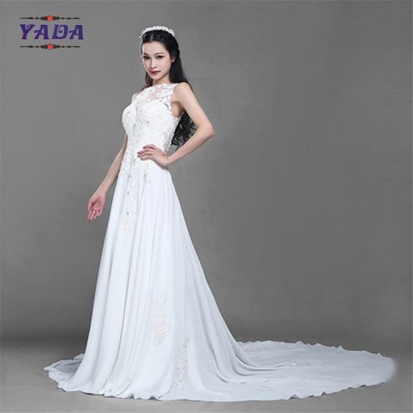 New fashionable beaded embroidery sleeveless lace princess a line sexy wedding