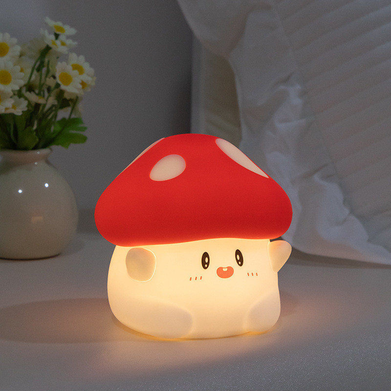 Mushroom Night Light For Kids Squishy Silicone Night Light 7 Soft ColorsTap Control Rechargeable Sleep Timer Beside Lamp