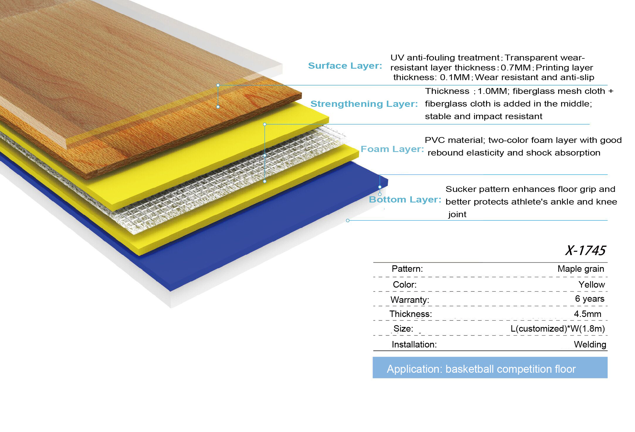 Multi Purpose PVC Vinyl Flooring For School Oak Style / Vinyl Sports Flooring