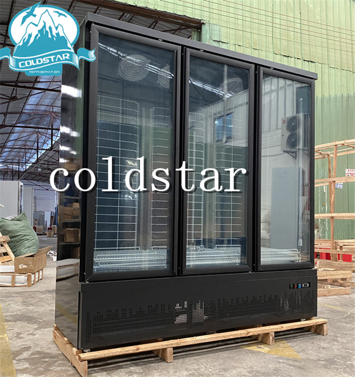 Electric Heating Glass Door Supermarket Upright Display Freezer For Ice Cream And Frozen Food