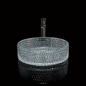 Quality 395mm Round Glass Wash Basin Hand Wash 45mm Dia No Hole For Hotel Bathroom wholesale