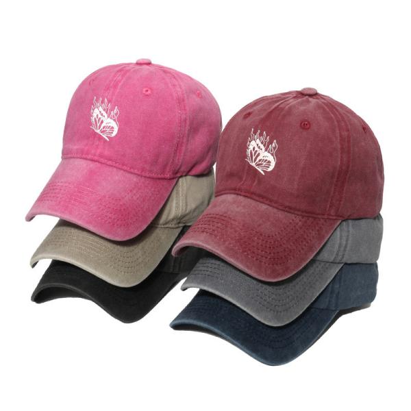 Spring/Summer Versatile Washed And Distressed Baseball Hat With Butterfly Print