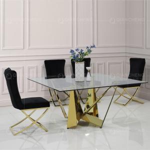 Quality 100kg Square Glass Top Dining Table 150cm Stainless Steel Frame wholesale