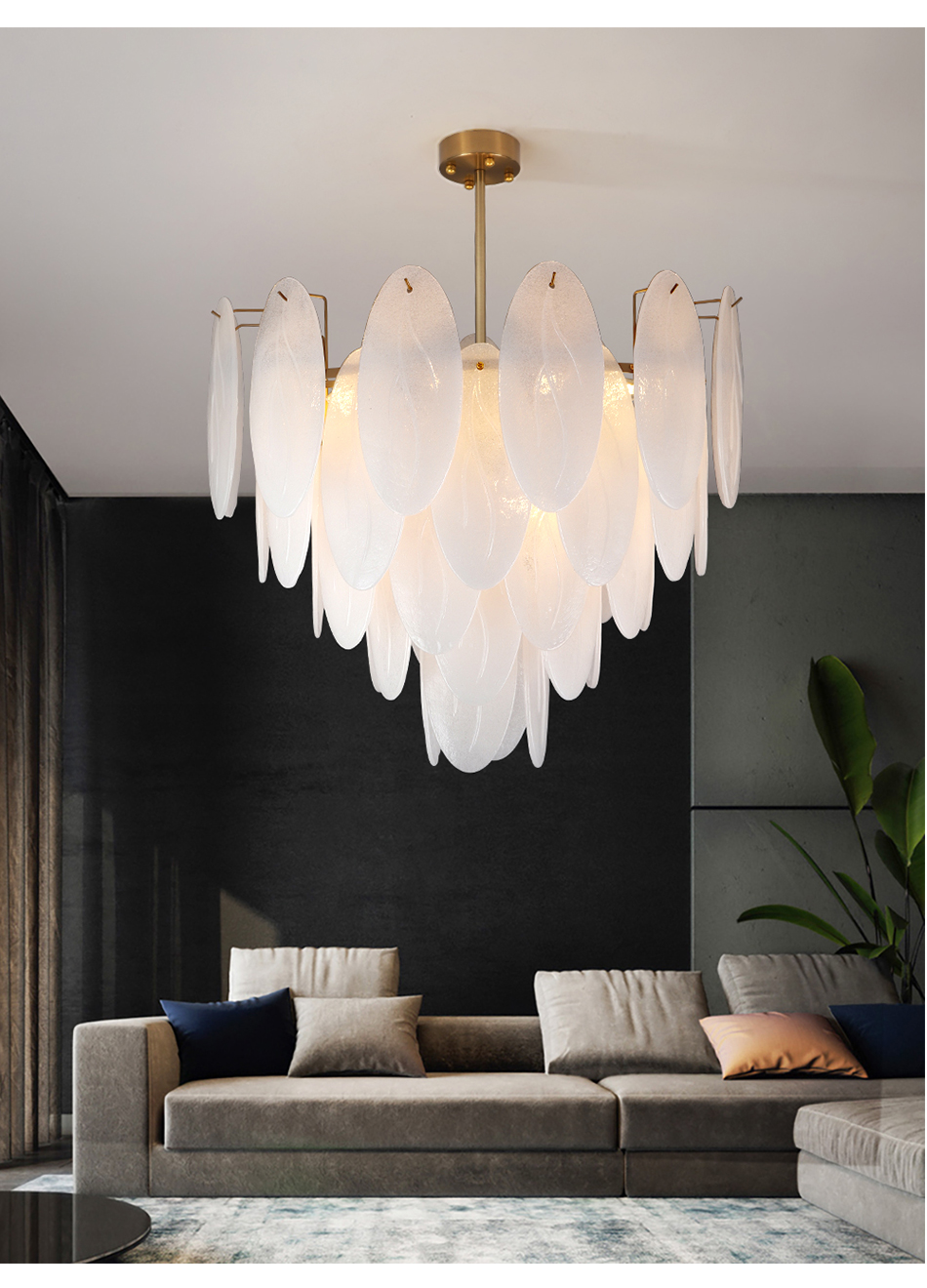Modern chandeliers for living room glass round art décor leaf chandelier(WH-MI-320)