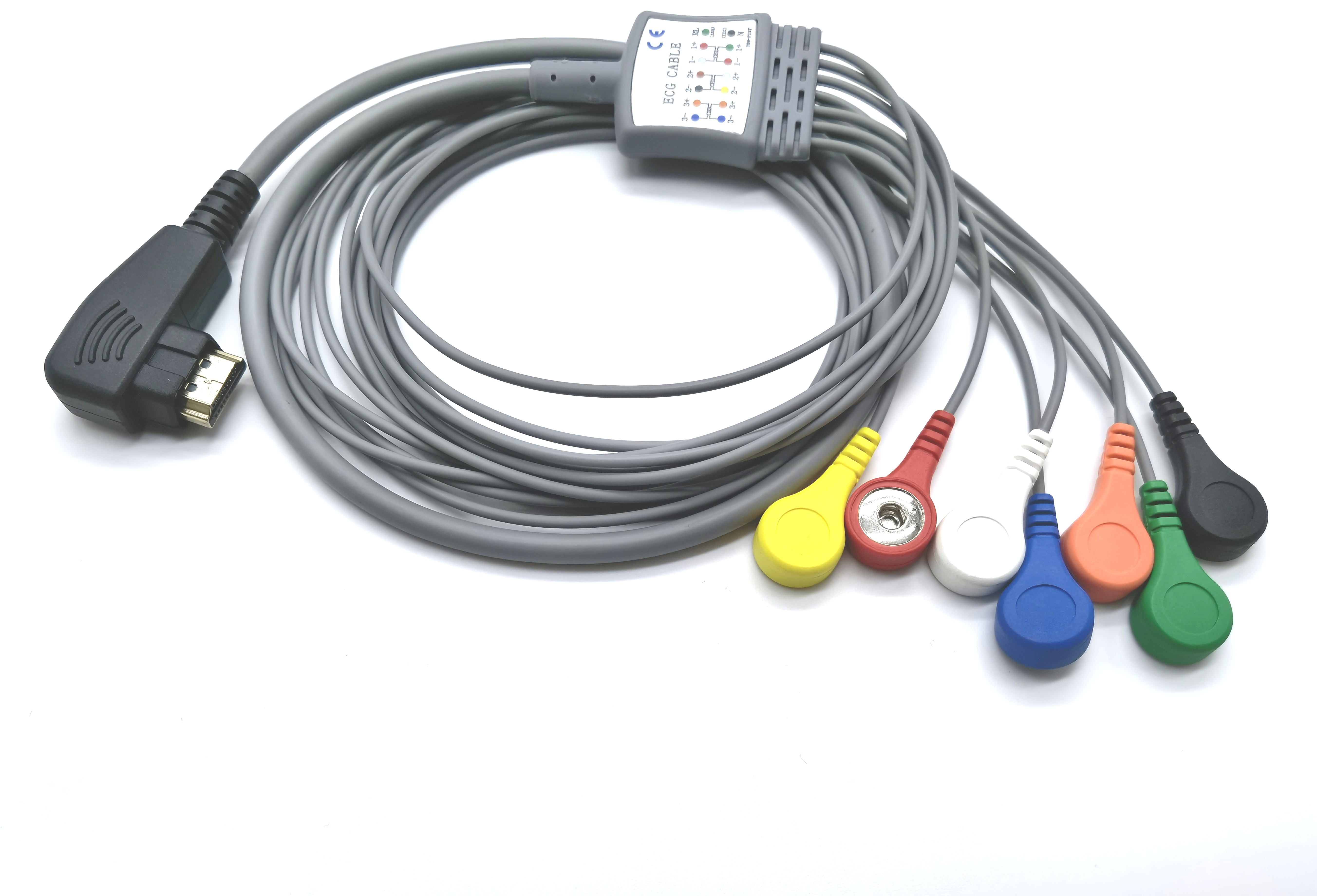DMS300-3A IEC AHA Holter 7 Leads ECG Cable TPU 1m for Patient Moniter
